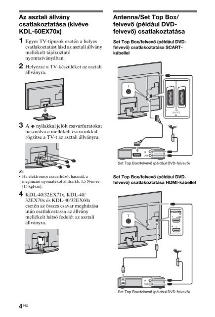 Sony KDL-60EX700 - KDL-60EX700 Consignes d&rsquo;utilisation Hongrois