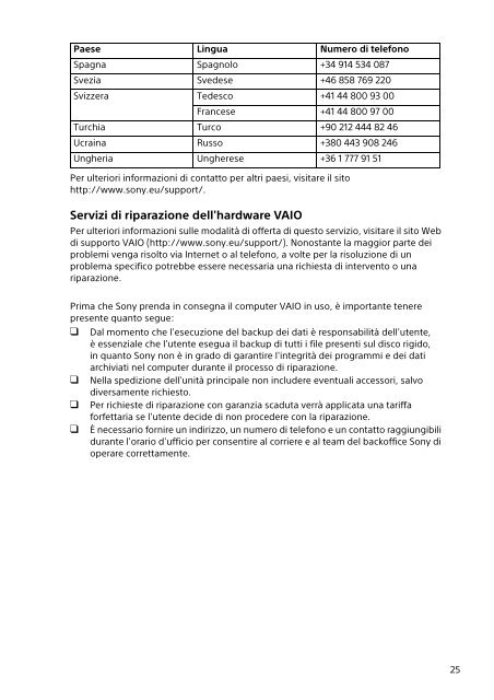 Sony VPCEH1J1E - VPCEH1J1E Documenti garanzia