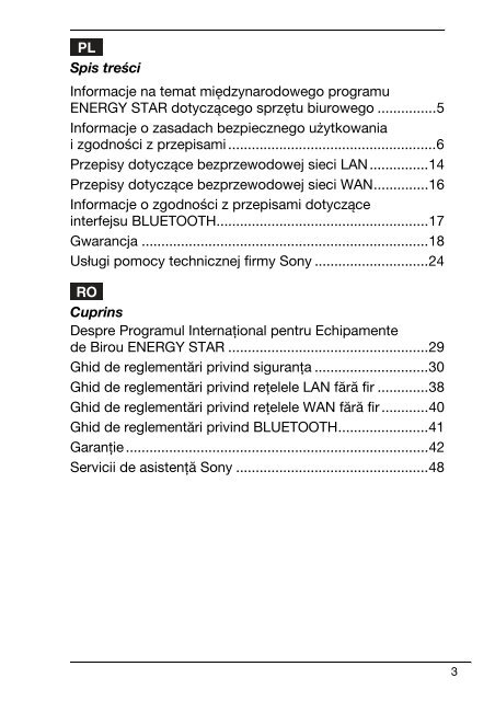 Sony VPCEH1J1E - VPCEH1J1E Documenti garanzia Rumeno