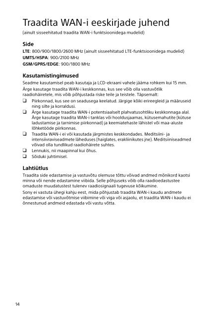 Sony SVF1521D2E - SVF1521D2E Documenti garanzia Estone