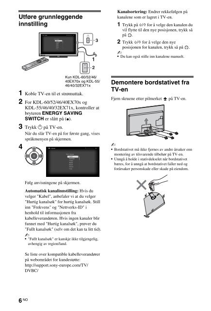 Sony KDL-60EX700 - KDL-60EX700 Consignes d&rsquo;utilisation Danois