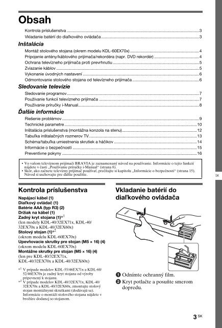 Sony KDL-60EX700 - KDL-60EX700 Consignes d&rsquo;utilisation Slovaque