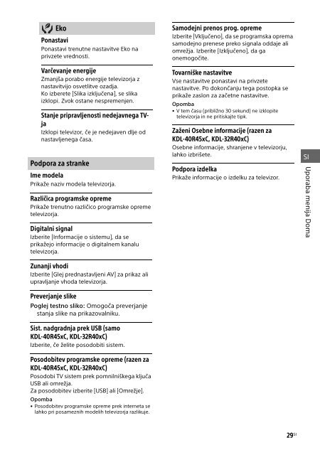 Sony KDL-40R455C - KDL-40R455C Mode d'emploi Slov&eacute;nien