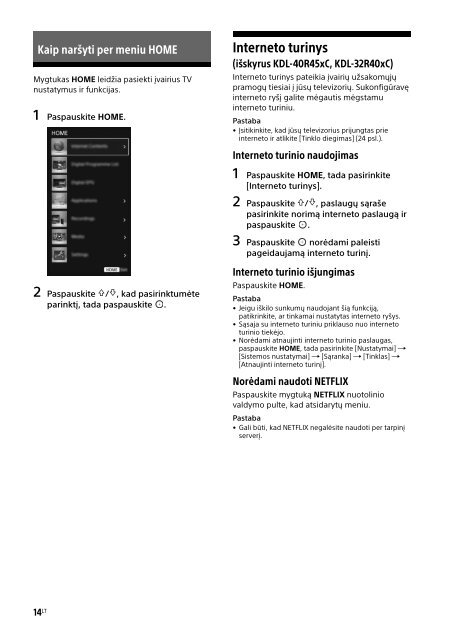 Sony KDL-40R455C - KDL-40R455C Mode d'emploi Lituanien