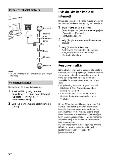 Sony KDL-40R455C - KDL-40R455C Mode d'emploi Norv&eacute;gien