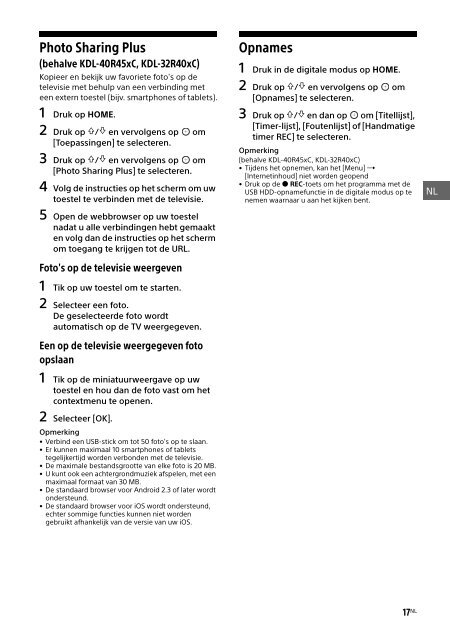 Sony KDL-40R455C - KDL-40R455C Mode d'emploi