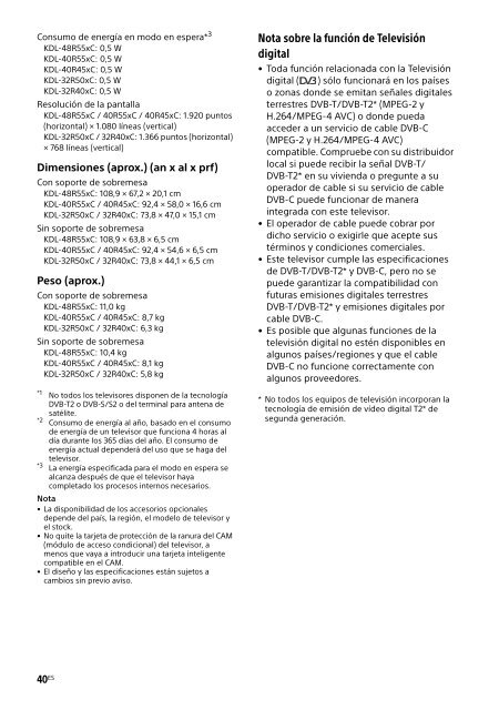 Sony KDL-40R455C - KDL-40R455C Mode d'emploi Espagnol