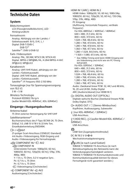 Sony KDL-40R455C - KDL-40R455C Mode d'emploi Portugais