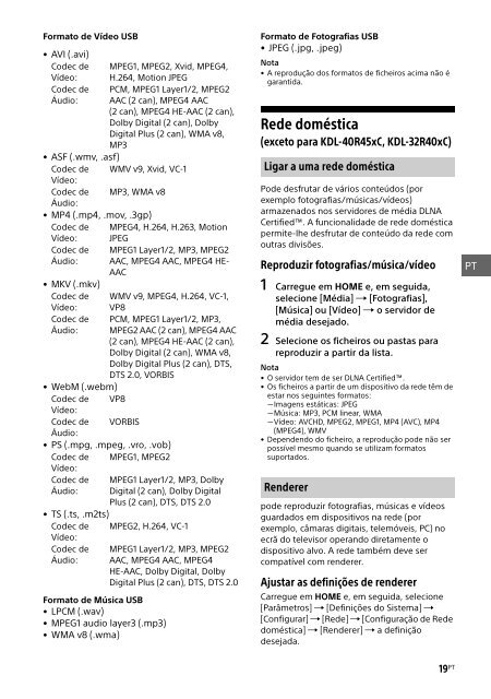 Sony KDL-40R455C - KDL-40R455C Mode d'emploi Portugais
