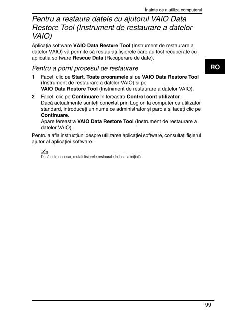 Sony VGN-SR11MR - VGN-SR11MR Guide de d&eacute;pannage Roumain