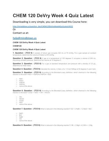 CHEM 120 DeVry Week 4 Quiz Latest