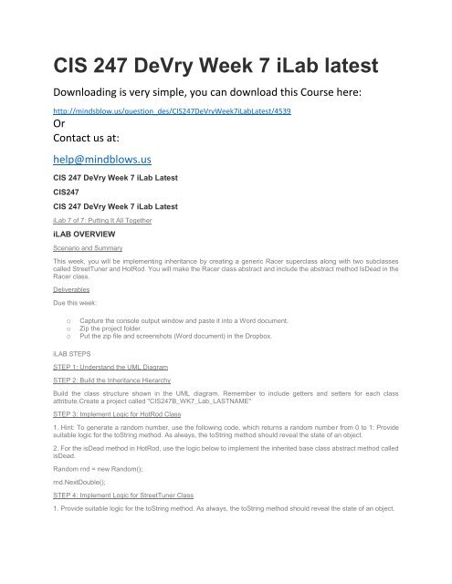 CIS 247 DeVry Week 7 iLab Latest