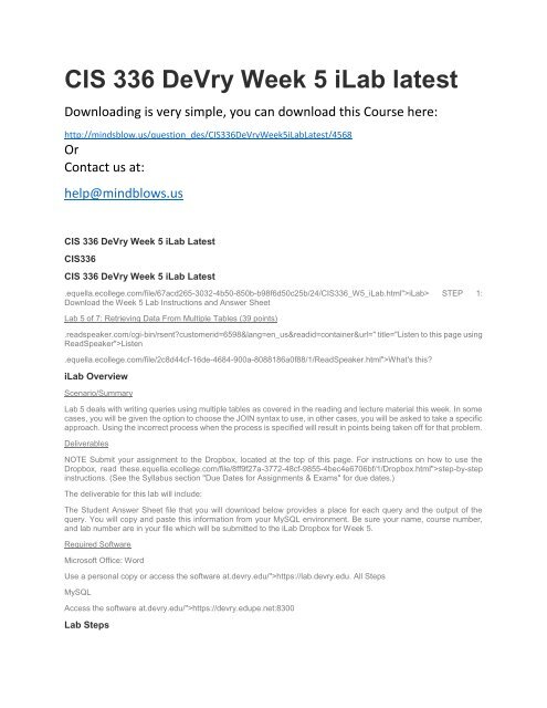 CIS 336 DeVry Week 5 iLab Latest