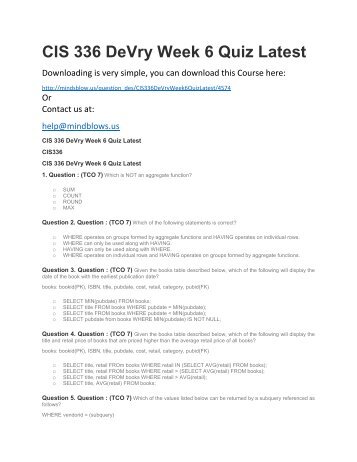 CIS 336 DeVry Week 6 Quiz Latest