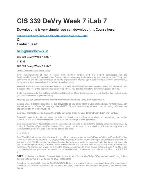 CIS 339 DeVry Week 7 iLab 7