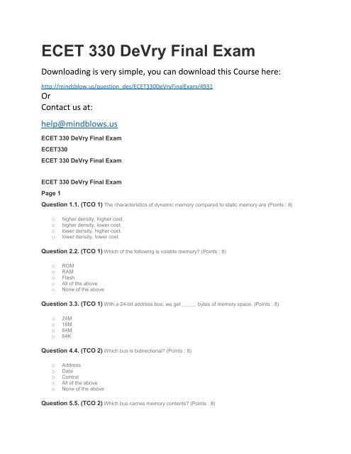 ECET 330 DeVry Final Exam