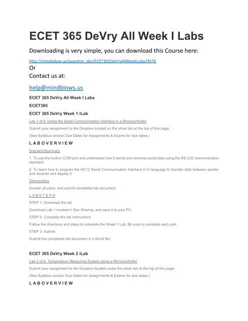 ECET 365 DeVry All Week iLabs