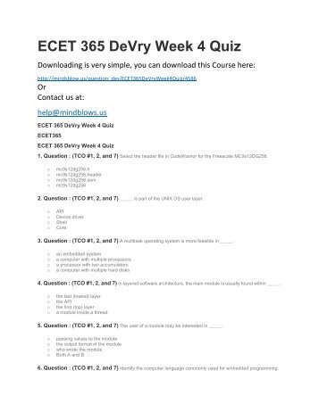 ECET 365 DeVry Week 4 Quiz