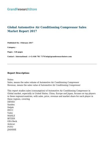 Global Automotive Air Conditioning Compressor Sales Market Report 2017