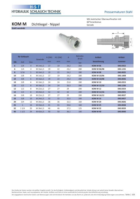 KATALOG Hydraulikschläuche, Armaturen und Zubehör