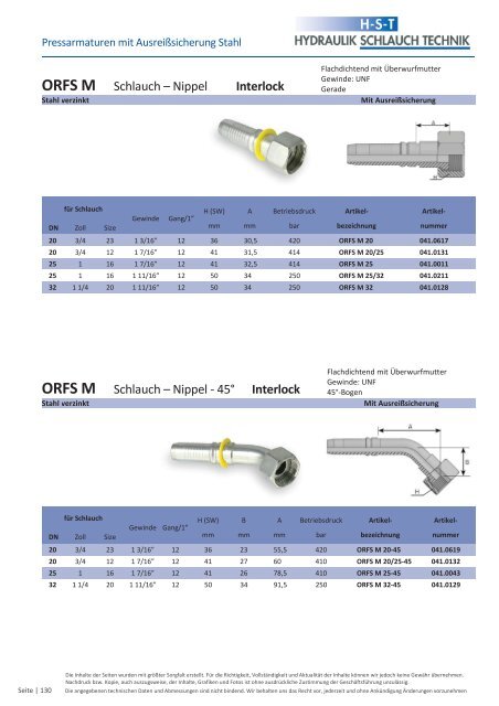 KATALOG Hydraulikschläuche, Armaturen und Zubehör