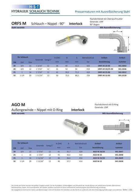 KATALOG Hydraulikschläuche, Armaturen und Zubehör