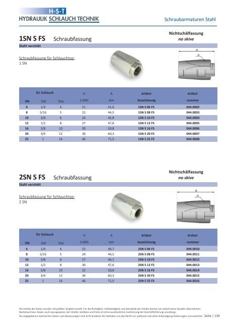 KATALOG Hydraulikschläuche, Armaturen und Zubehör