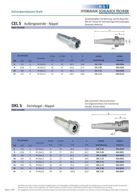 KATALOG Hydraulikschläuche, Armaturen und Zubehör