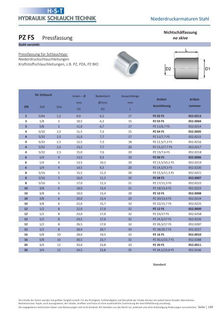 KATALOG Hydraulikschläuche, Armaturen und Zubehör