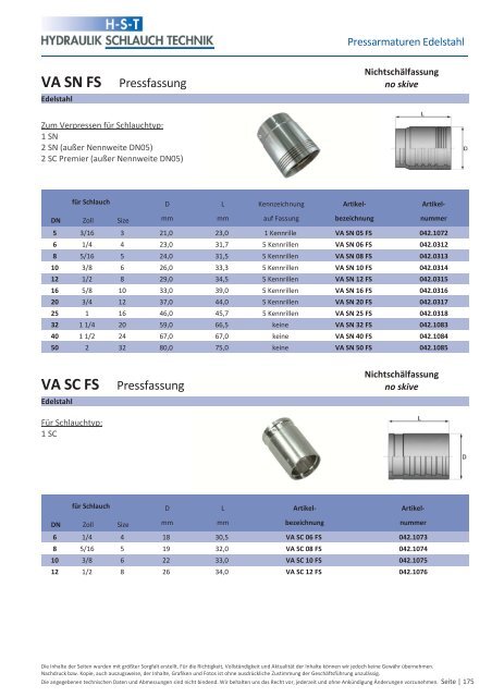 KATALOG Hydraulikschläuche, Armaturen und Zubehör