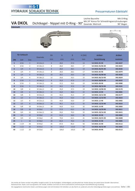 KATALOG Hydraulikschläuche, Armaturen und Zubehör