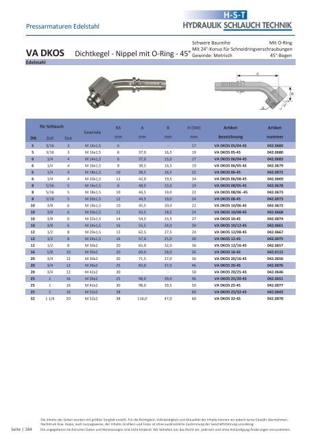 KATALOG Hydraulikschläuche, Armaturen und Zubehör