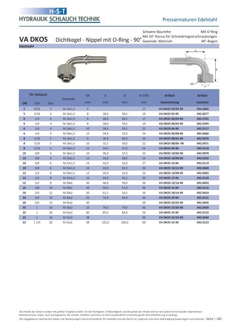 KATALOG Hydraulikschläuche, Armaturen und Zubehör