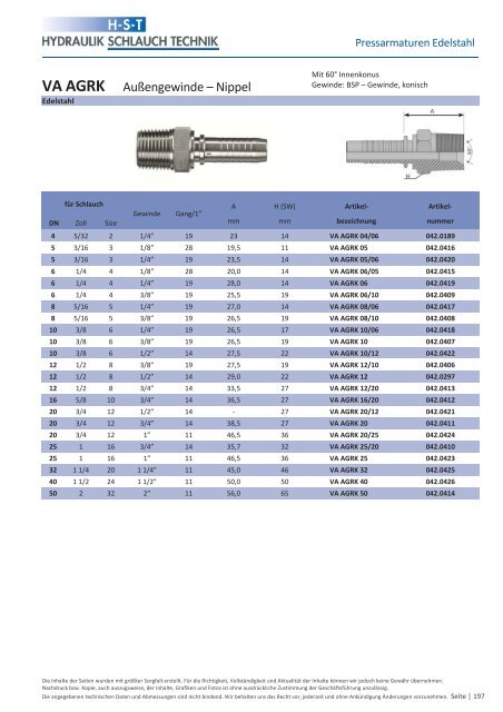 KATALOG Hydraulikschläuche, Armaturen und Zubehör