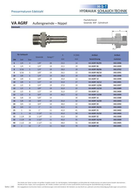 KATALOG Hydraulikschläuche, Armaturen und Zubehör