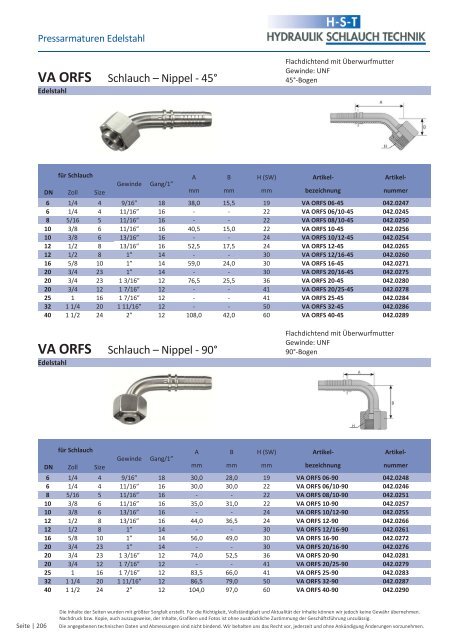 KATALOG Hydraulikschläuche, Armaturen und Zubehör