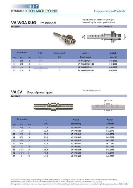 KATALOG Hydraulikschläuche, Armaturen und Zubehör