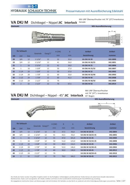 KATALOG Hydraulikschläuche, Armaturen und Zubehör