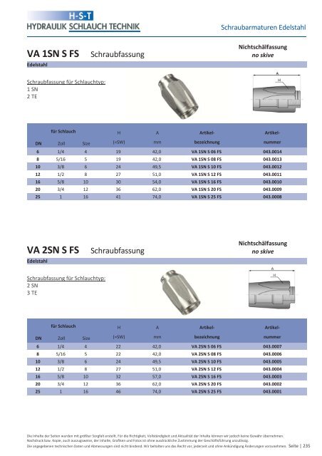 KATALOG Hydraulikschläuche, Armaturen und Zubehör