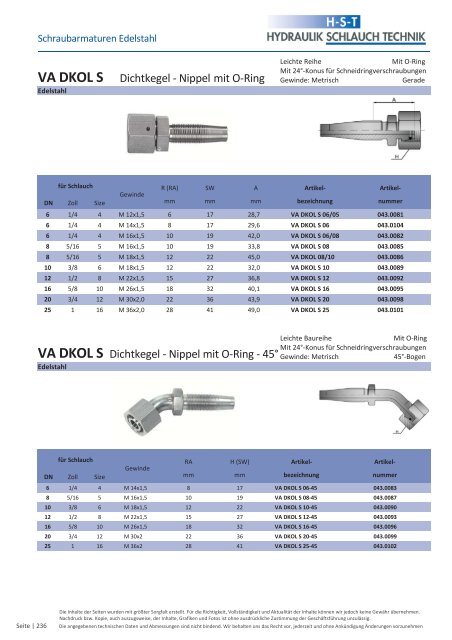 KATALOG Hydraulikschläuche, Armaturen und Zubehör