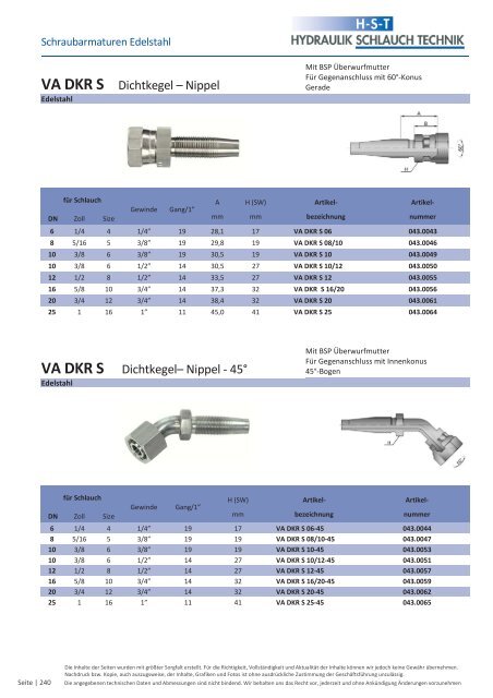 KATALOG Hydraulikschläuche, Armaturen und Zubehör