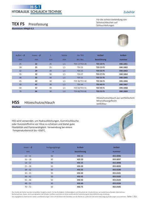 KATALOG Hydraulikschläuche, Armaturen und Zubehör