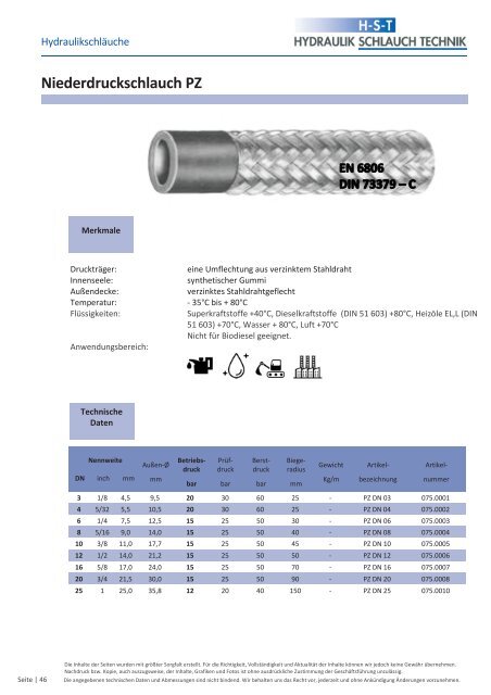 KATALOG Hydraulikschläuche, Armaturen und Zubehör