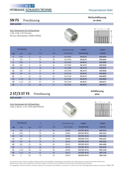 KATALOG Hydraulikschläuche, Armaturen und Zubehör