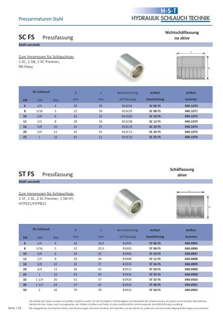 KATALOG Hydraulikschläuche, Armaturen und Zubehör