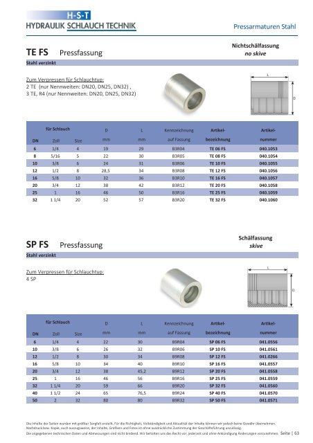 KATALOG Hydraulikschläuche, Armaturen und Zubehör