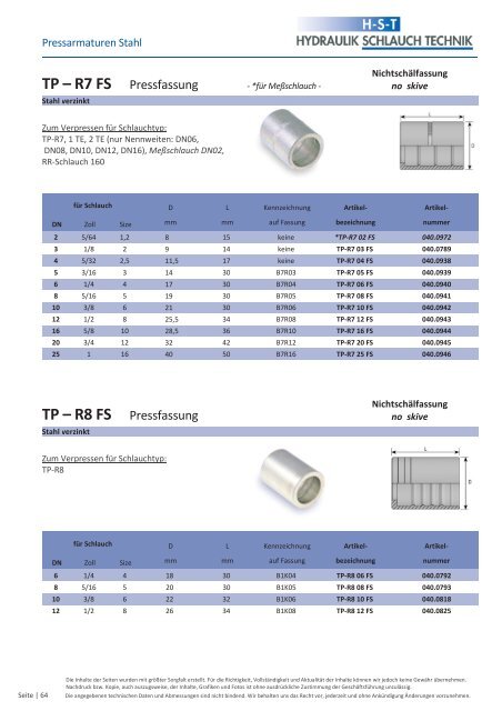 KATALOG Hydraulikschläuche, Armaturen und Zubehör