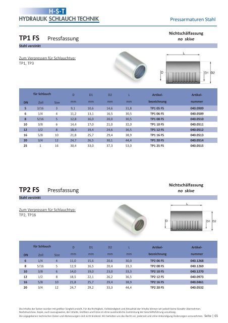 KATALOG Hydraulikschläuche, Armaturen und Zubehör