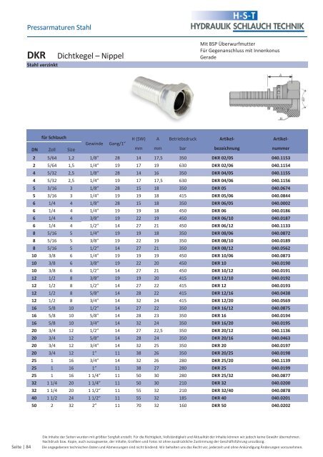 KATALOG Hydraulikschläuche, Armaturen und Zubehör