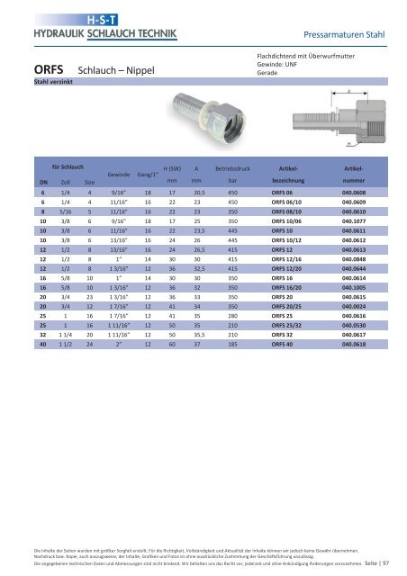 KATALOG Hydraulikschläuche, Armaturen und Zubehör